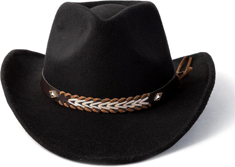 Gossifan Western Cowboy & Cowgirl Hat Felt Wide Brim Women Men Fedora Hats - Image 2